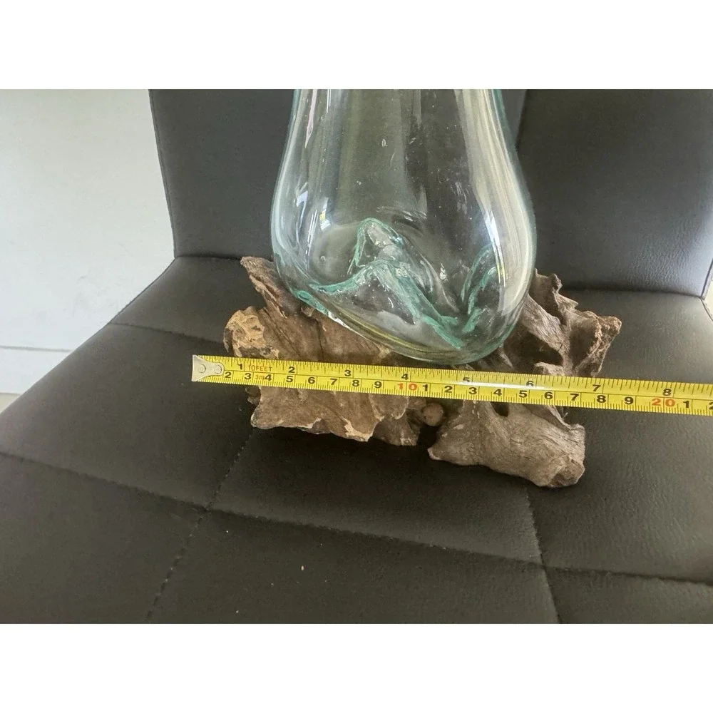 Hand Blown Glass Driftwood Bowl Planter Vase Rustic Coastal Boho Decor OOAK